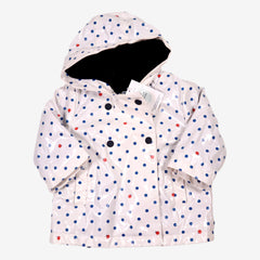 JACADI 12 mois manteau ciré blanc a pois bleu et coccinelle