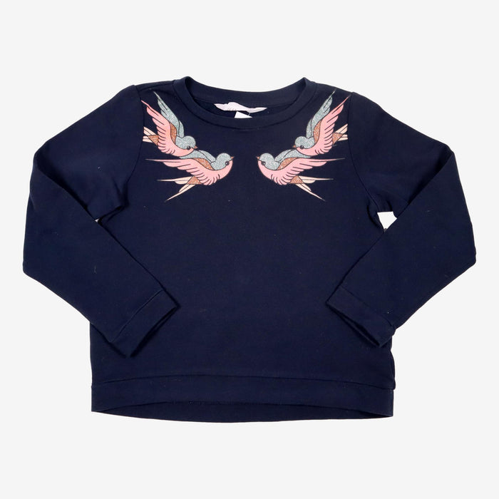 H&M 8 ans sweat  bleu oiseaux et paillettes