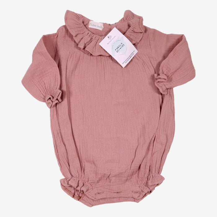 BITRIX KIDS 6 mois Barboteuse col smock gaze de coton rose