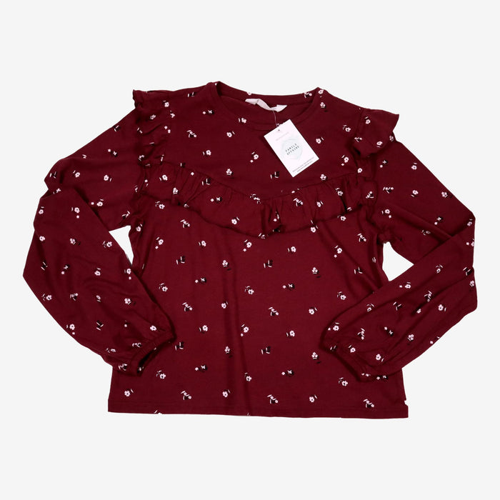 H&M 12 ans Teeshirt bordeaux fleurs