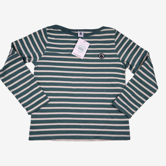 PETIT BATEAU 10 ans Tee-shirt marinière vert et blanc (défaut)