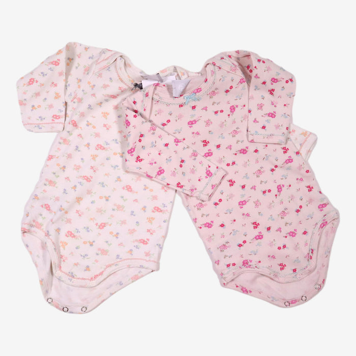 PETIT BATEAU 6 mois Lot 2 bodys roses fleurs