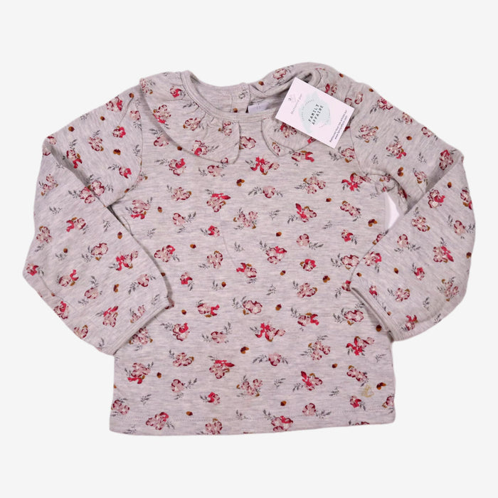 PETIT BATEAU 5 ans Tee-shirt col claudine gris imprimé fleurs