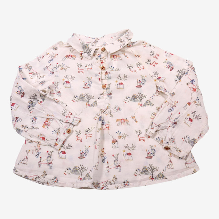 ZARA 2 ans blouse blanche maisons, fleurs, animaux