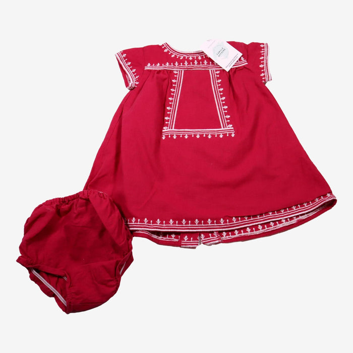 GOCCO 18 mois robe lin rouge et broderies et bloomer