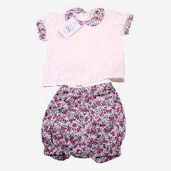 Ensemble 3 mois blouse et bloomer fleur rose et blanc