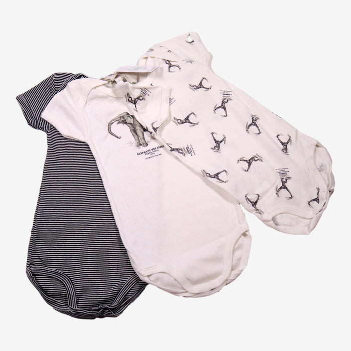 PETIT BATEAU 2 ans lot 3 body animaux et rayures