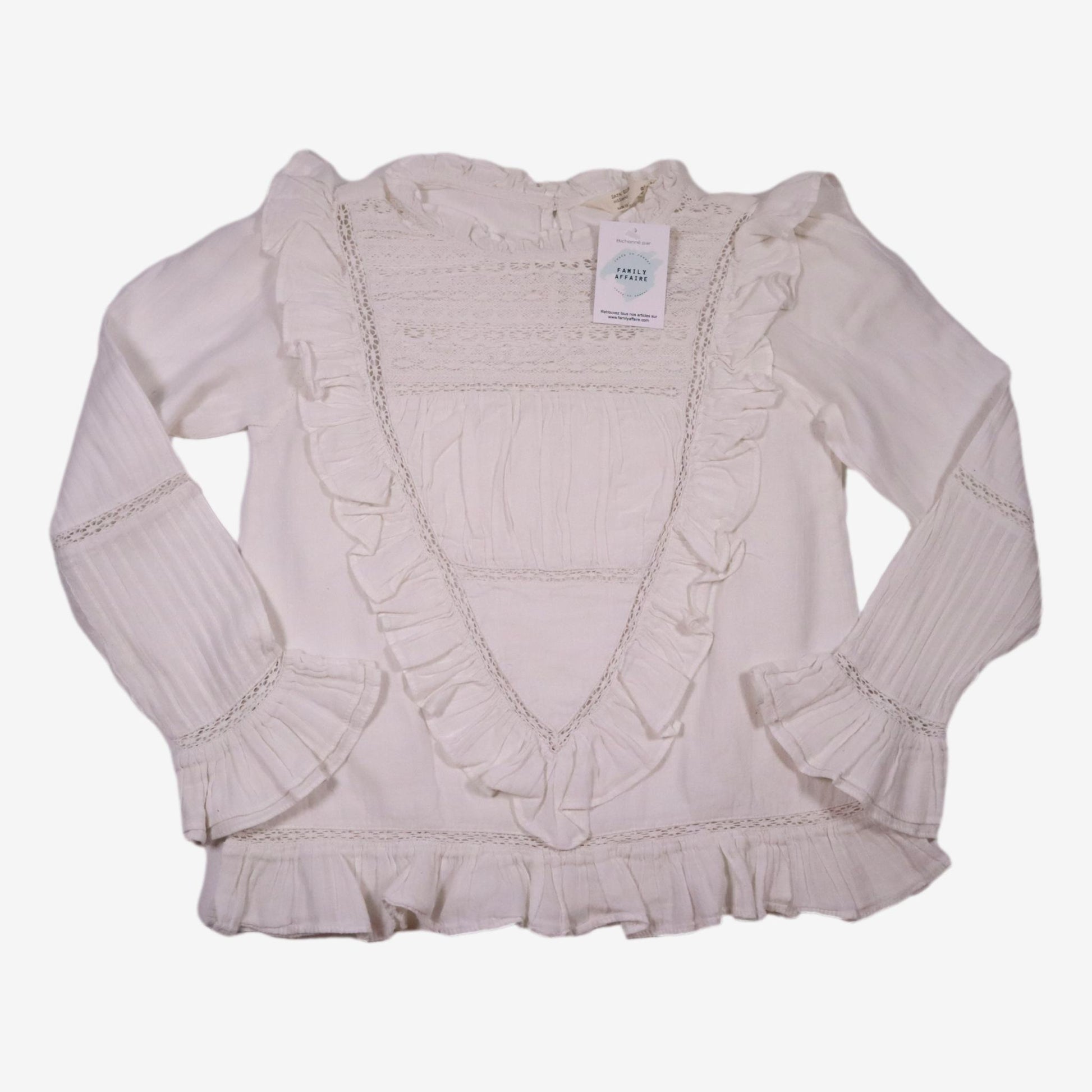 ZARA 10 ans Blouse dentelle et volant blanche