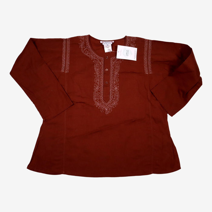 BONPOINT 10 ans blouse marron avec broderie sur le col