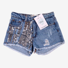 ZARA 6 ans short en jean avec sequins argent