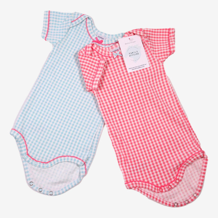 PETIT BATEAU 3 mois LOT 2 bodys quadrillés rose & bleu