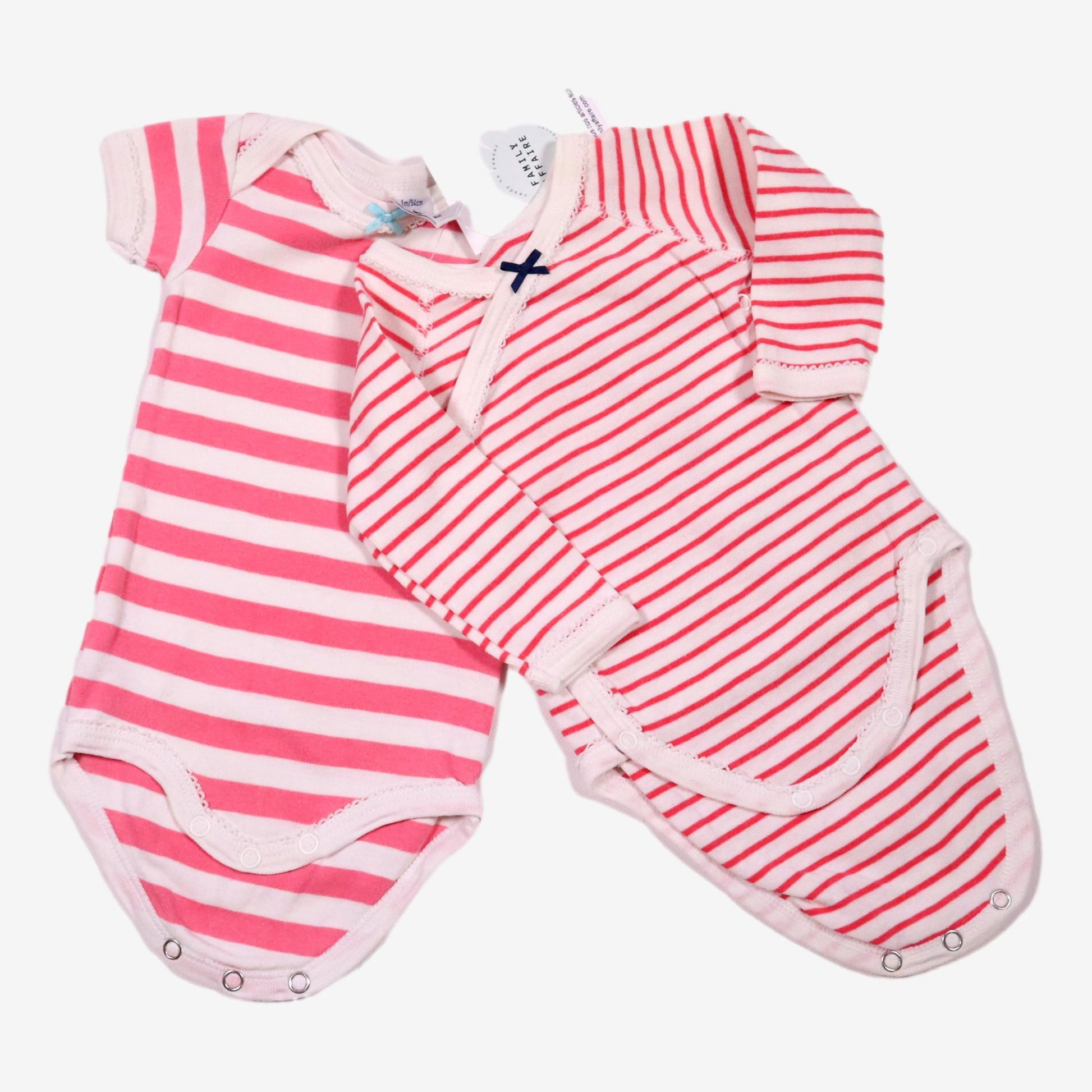 PETIT BATEAU 1 mois LOT 2 pièces bodys rayés