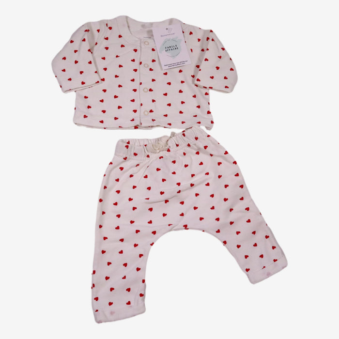 PETIT BATEAU 1 mois pyjama 2 pièces petits coeurs rouge