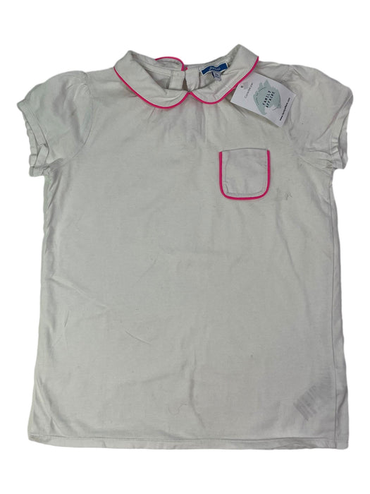 JACADI 10 ans tee shirt blanc col bords rose défaut