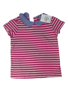 JACADI 10 ans tee shirt rayé rose col bleu