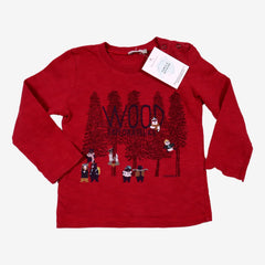 CATIMINI 2 ans tee shirt rouge wood explorateur