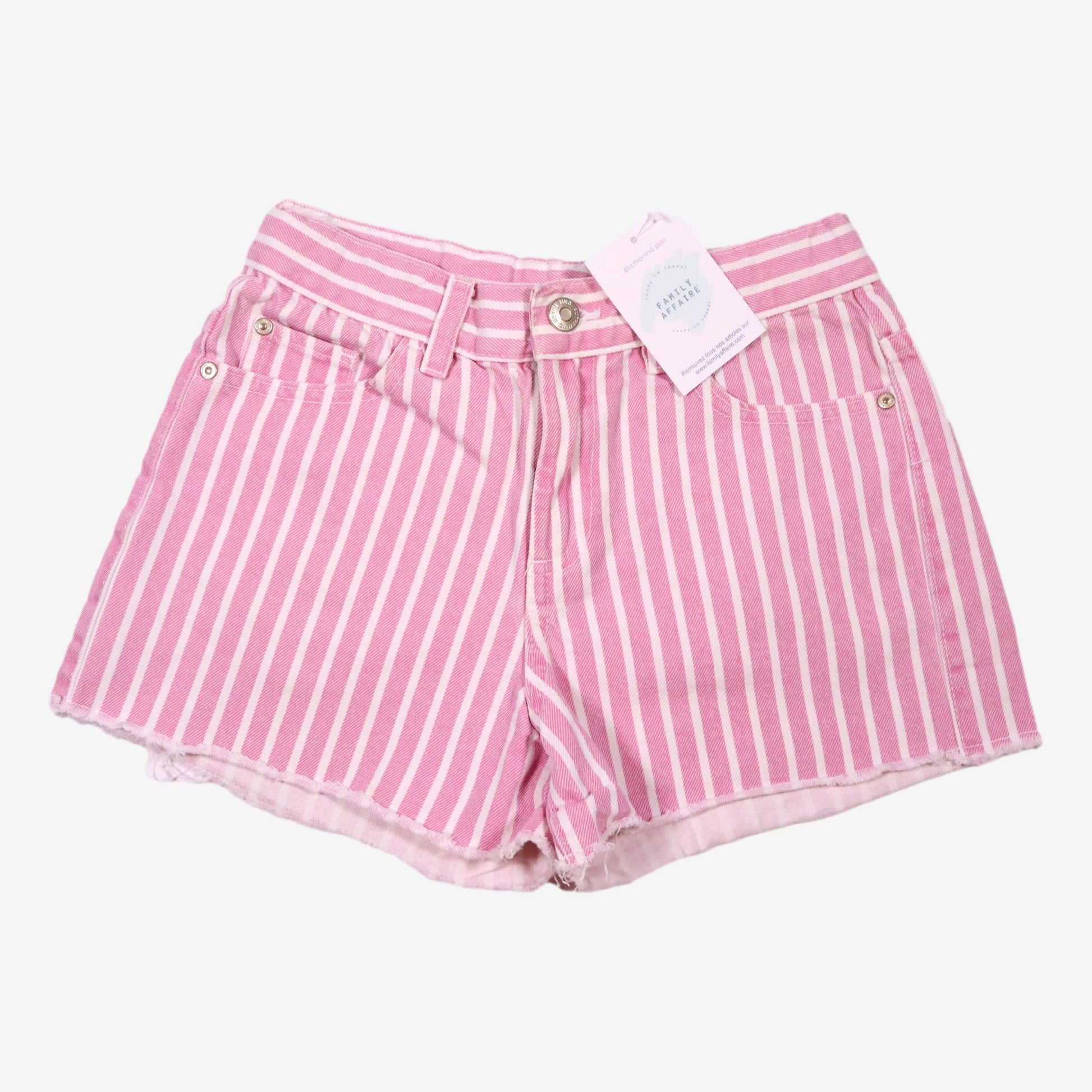 MANGO 10 ans short a rayure rose et blanc