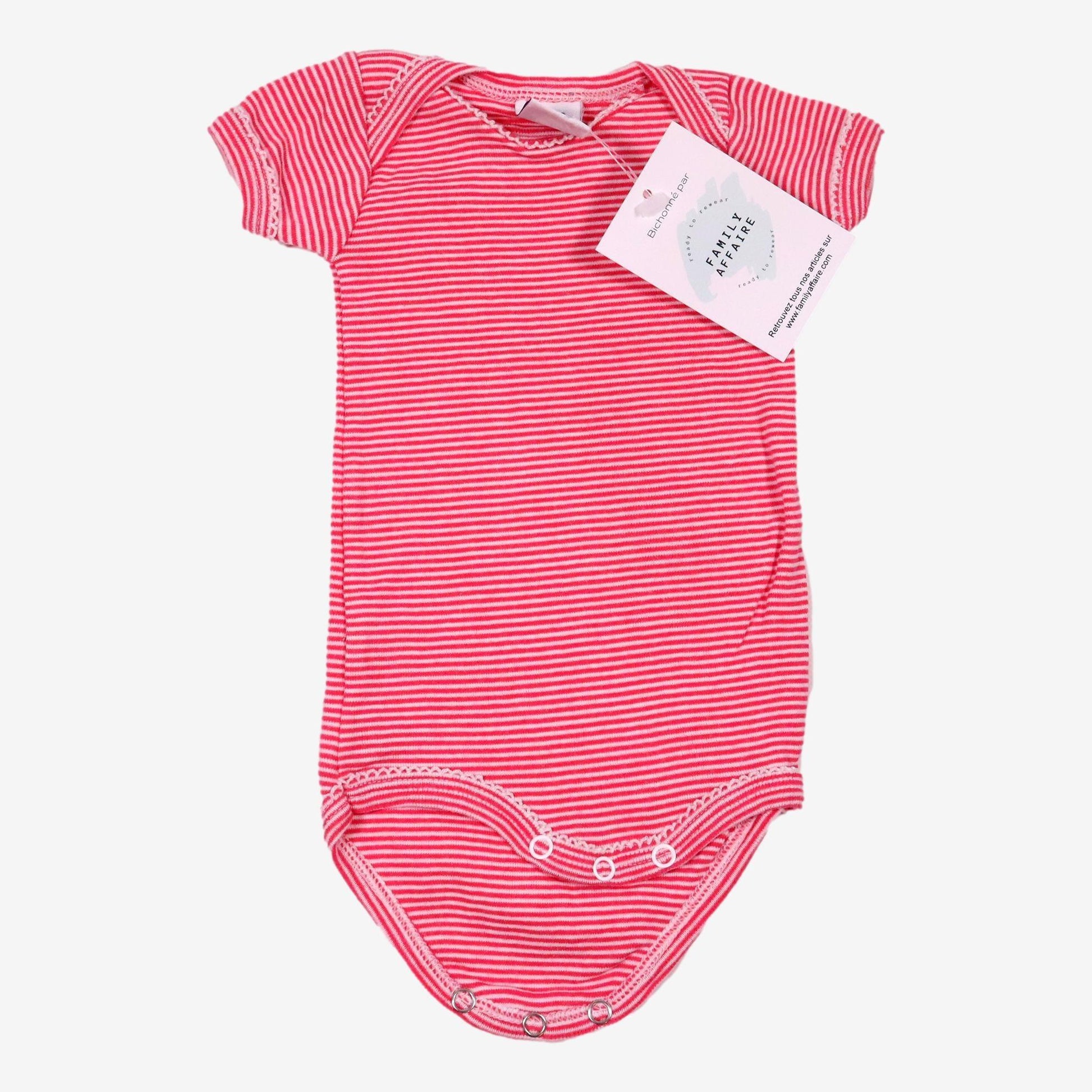 PETIT BATEAU 1 mois Body à rayures roses et blanches