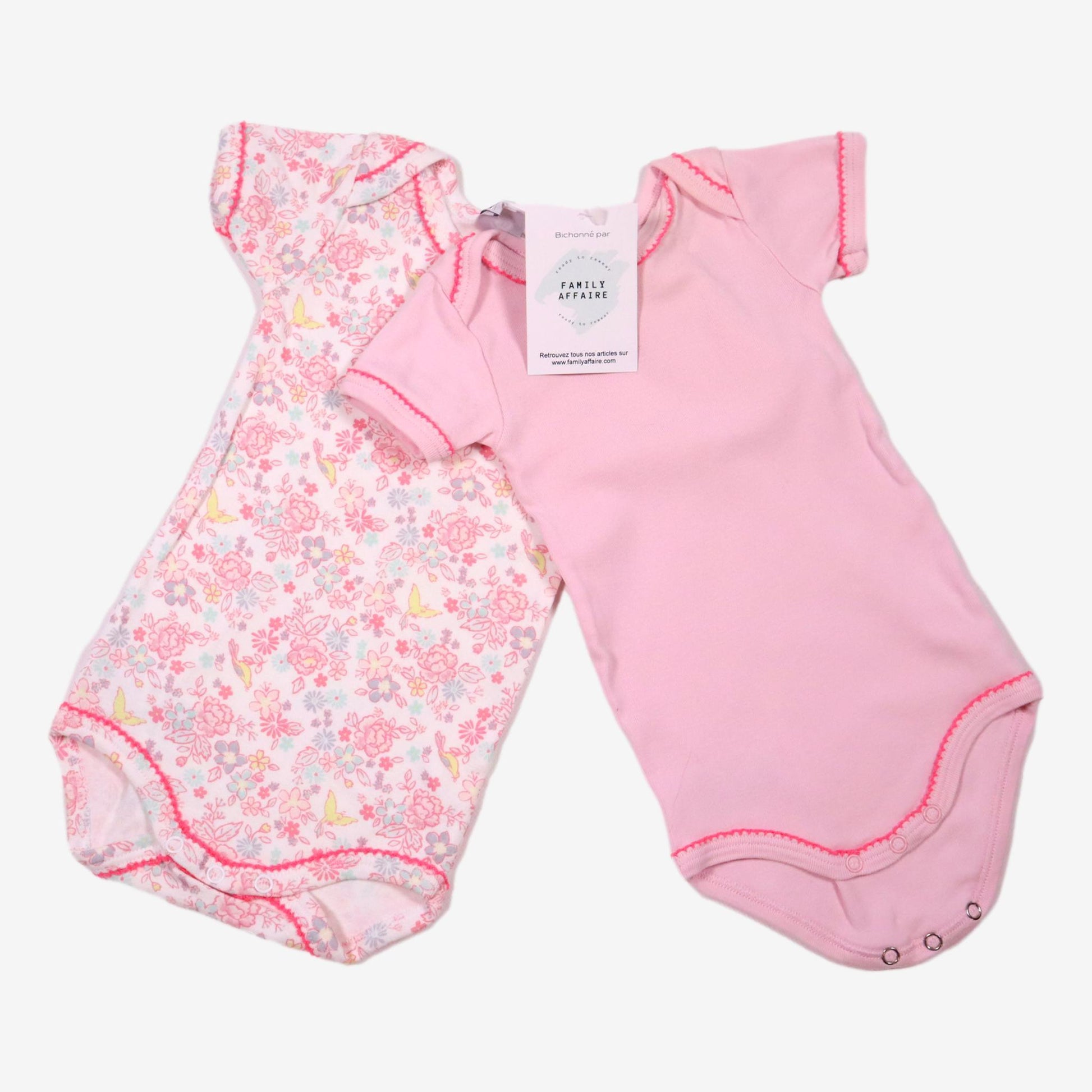 PETIT BATEAU 3 mois Lot de 2 Bodies roses