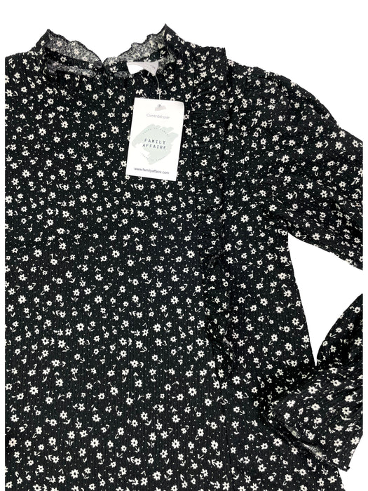 ZARA 9 ans Blouse noire fleurs blanches