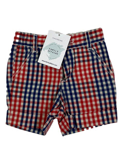 JACADI 6 mois Short a carreaux bleu et rouge