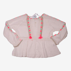 LOUISE MISHA 6 ans Blouse dentelle et pompons blanche