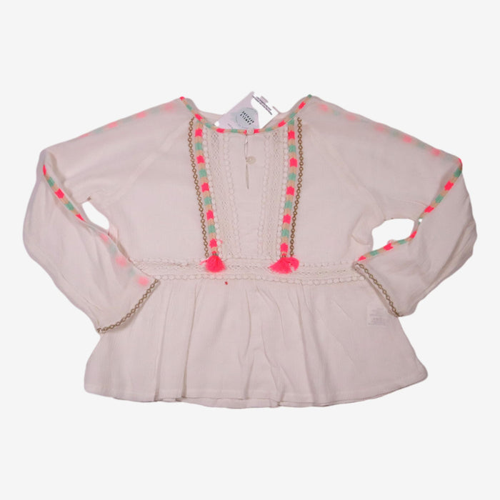 LOUISE MISHA 6 ans Blouse dentelle et pompons blanche