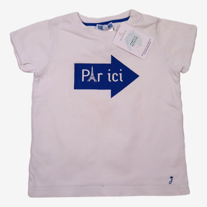 JACADI 3 ans t-shirt blanc et bleu "par ici"