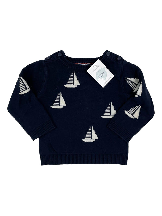 JACADI 3 ans oull bleu bateaux blancs laine