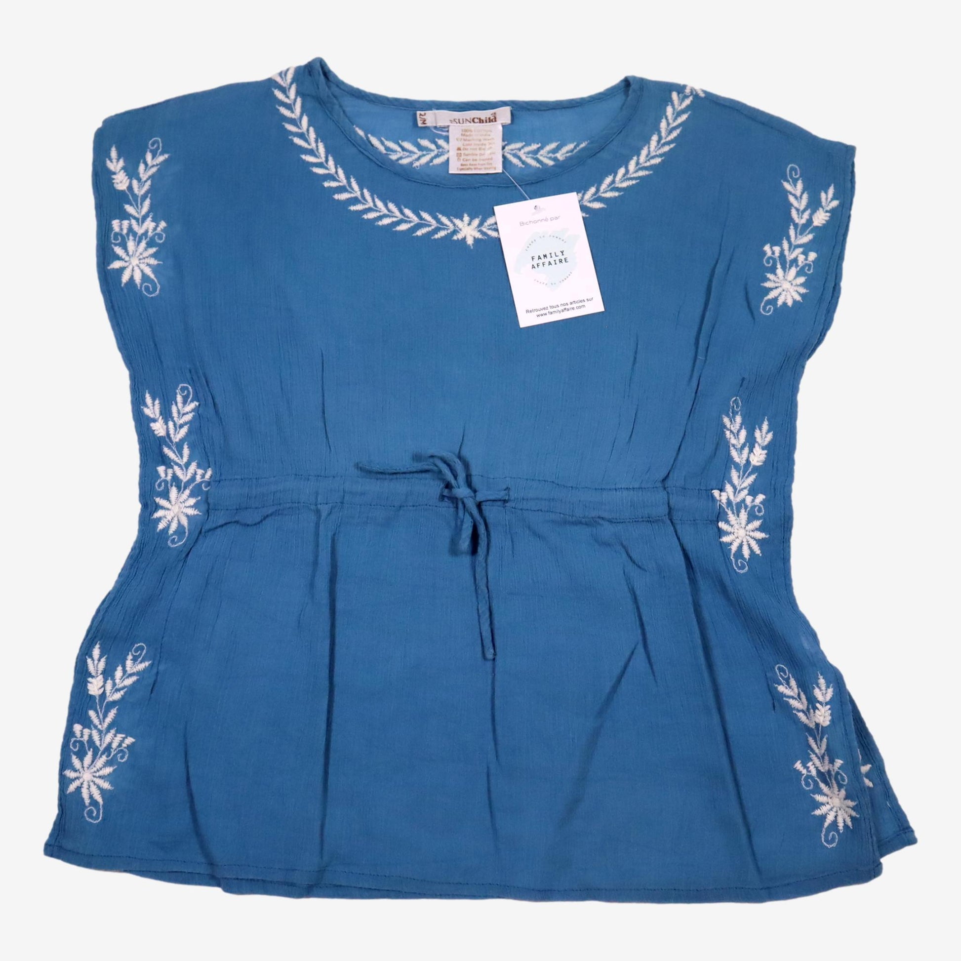 SUN CHILD 4/6 ans blouse bleu broderie blanche