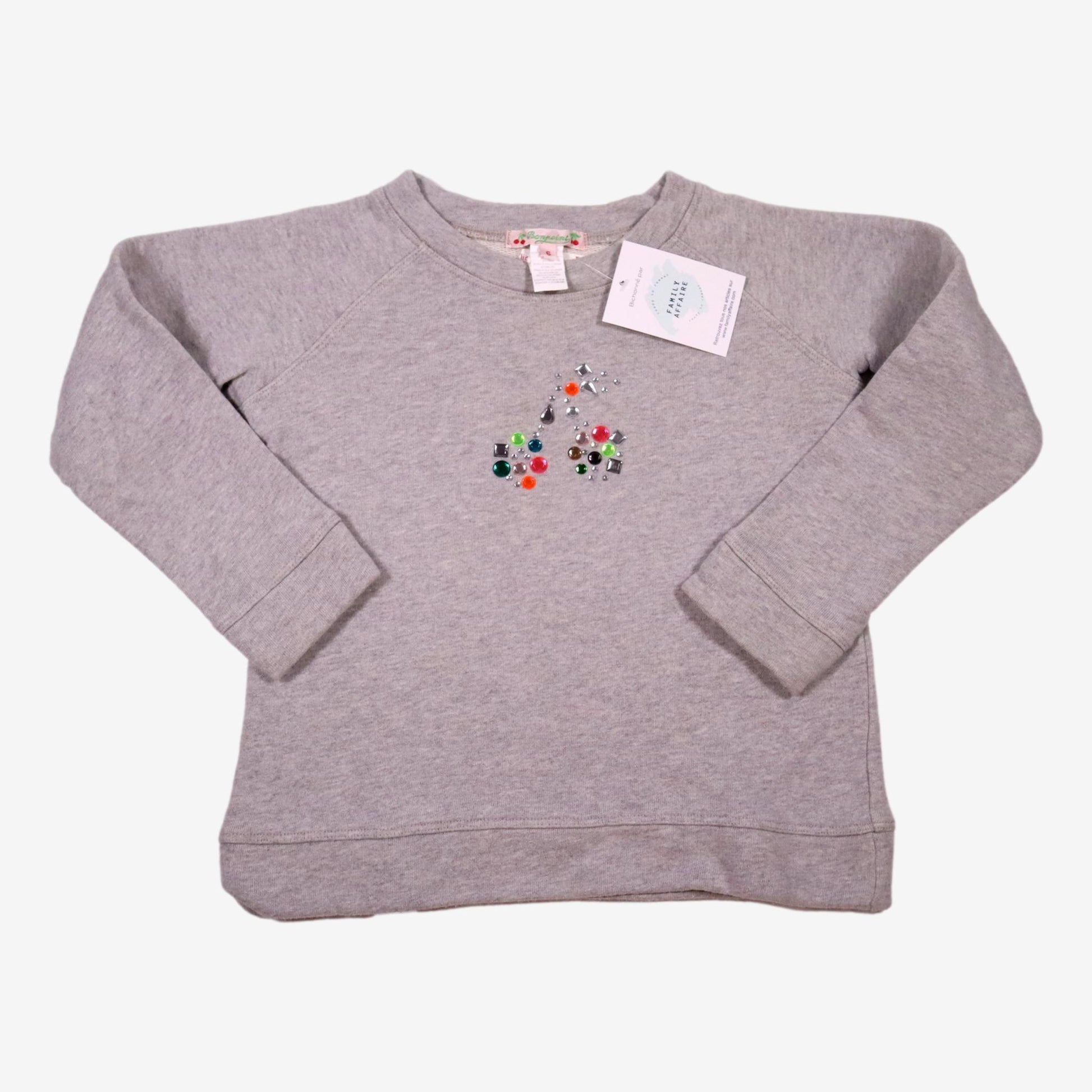 BONPOINT 6 ans sweat gris cerise a strass