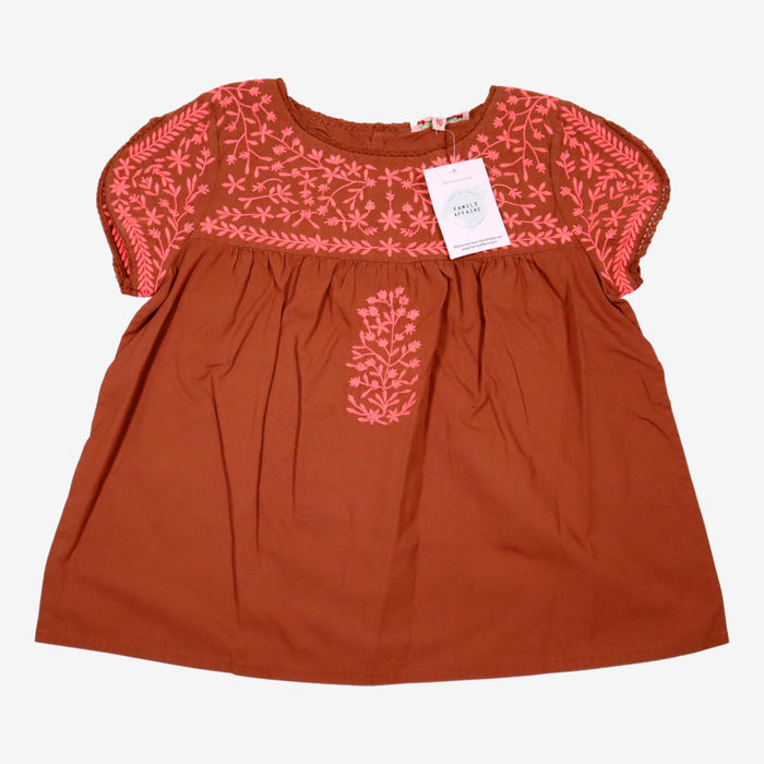 BONPOINT 10 ans blouse marron broderie rose