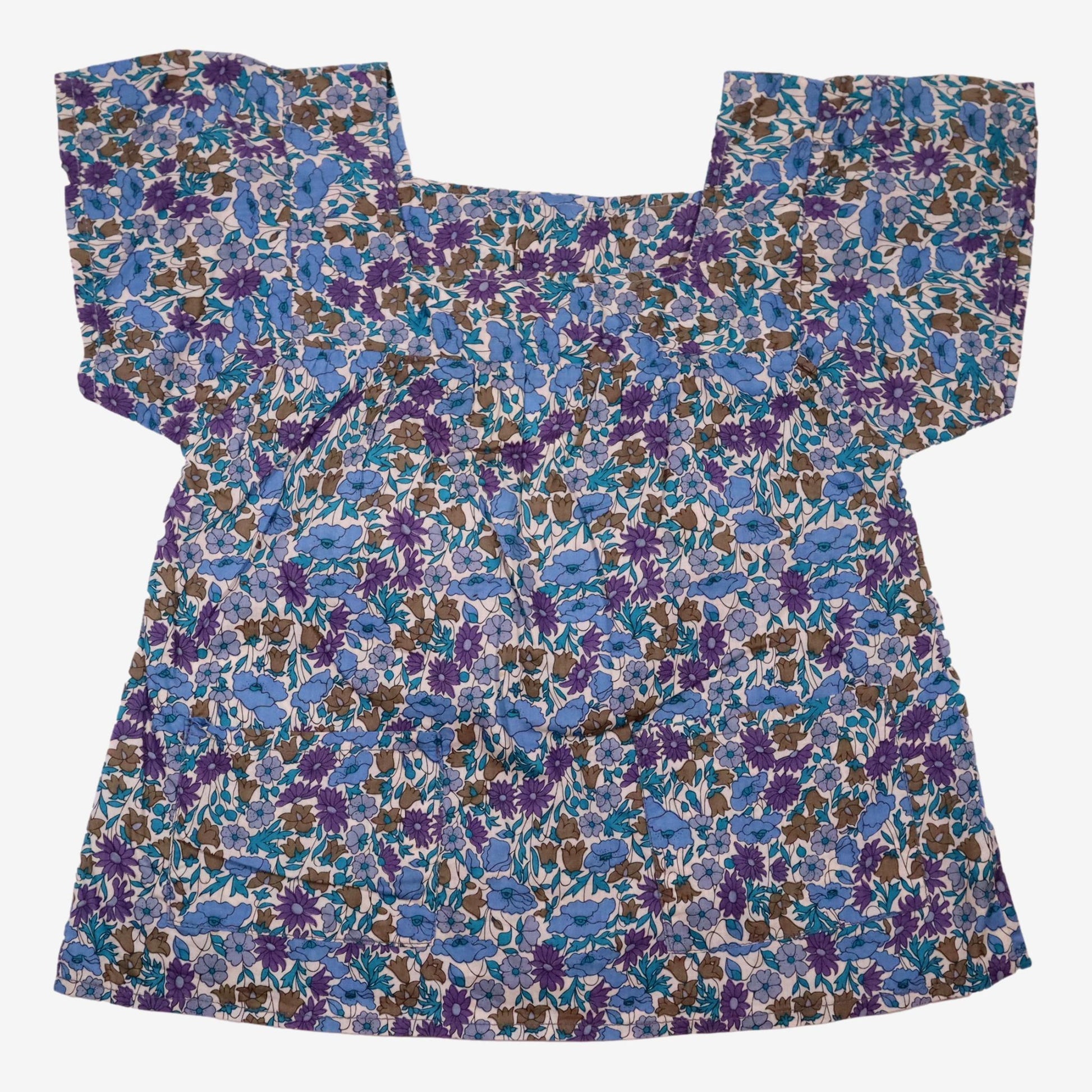 Blouse 6 ans fleur bleu col carré