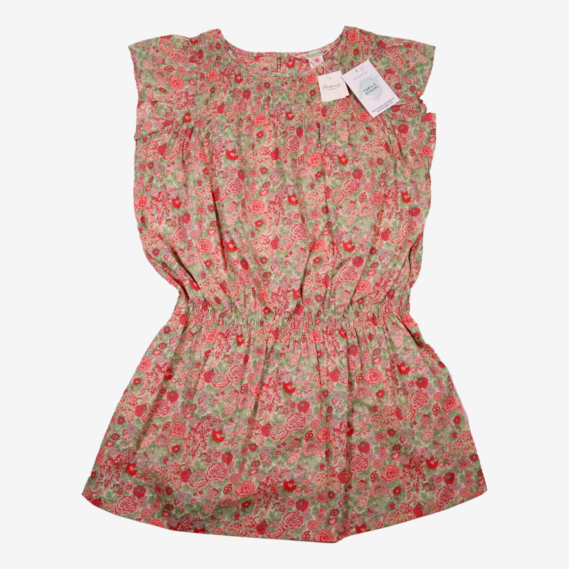 BONPOINT NEUF 10 ans Robe a fleurs rouge verte