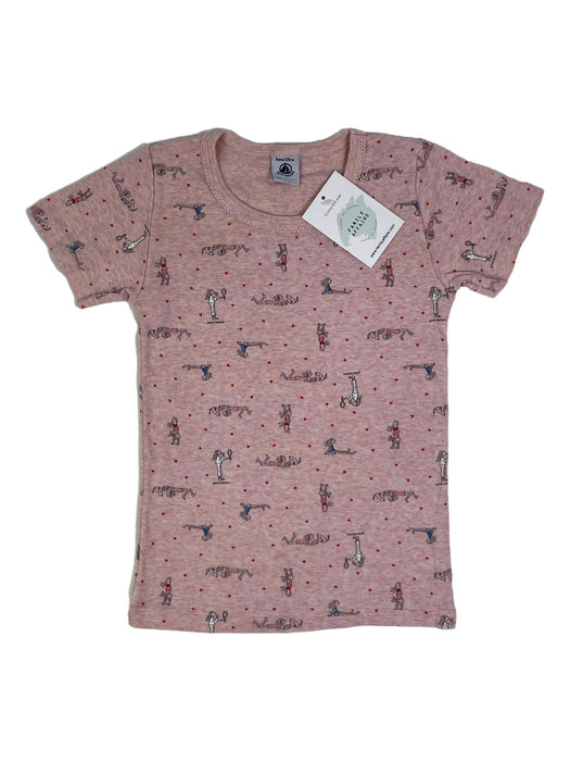 PETIT BATEAU 8 ans tee shirt rose coeurs