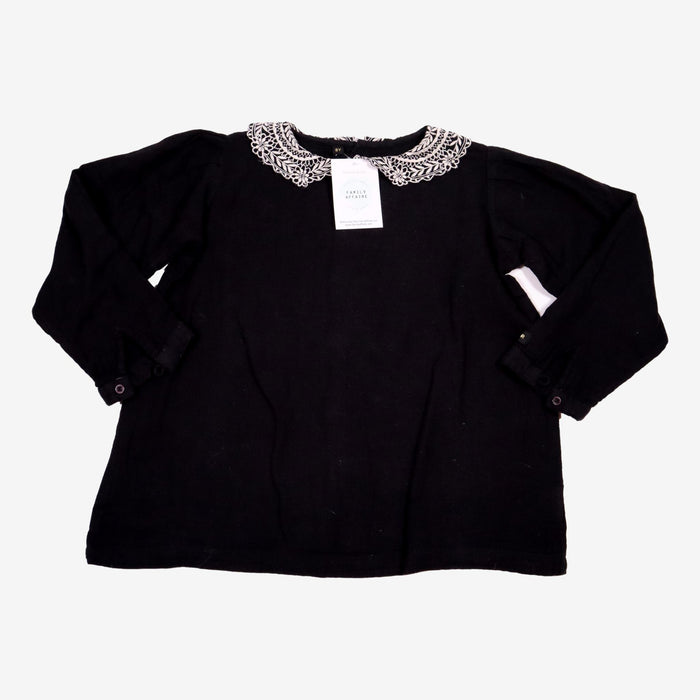 BONJOUR 8 ans blouse noir avec col claudine brodé