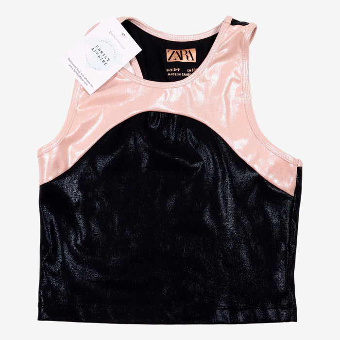 ZARA 8/9 ans top noir et rose métallique