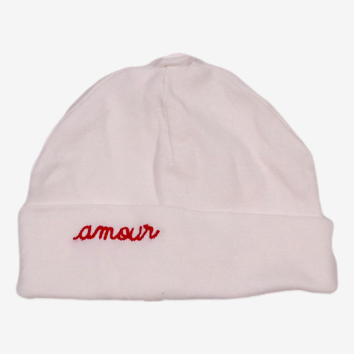 MAISON LABICHE bonnet bébé blanc "amour"