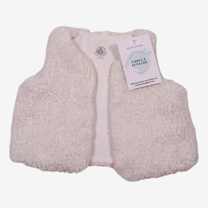 PETIT BATEAU 3 mois gilet blanc moumoute