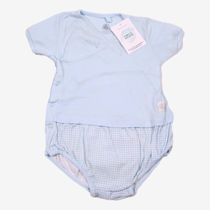 PETIT BATEAU 12 mois body bleu claire cache coeur