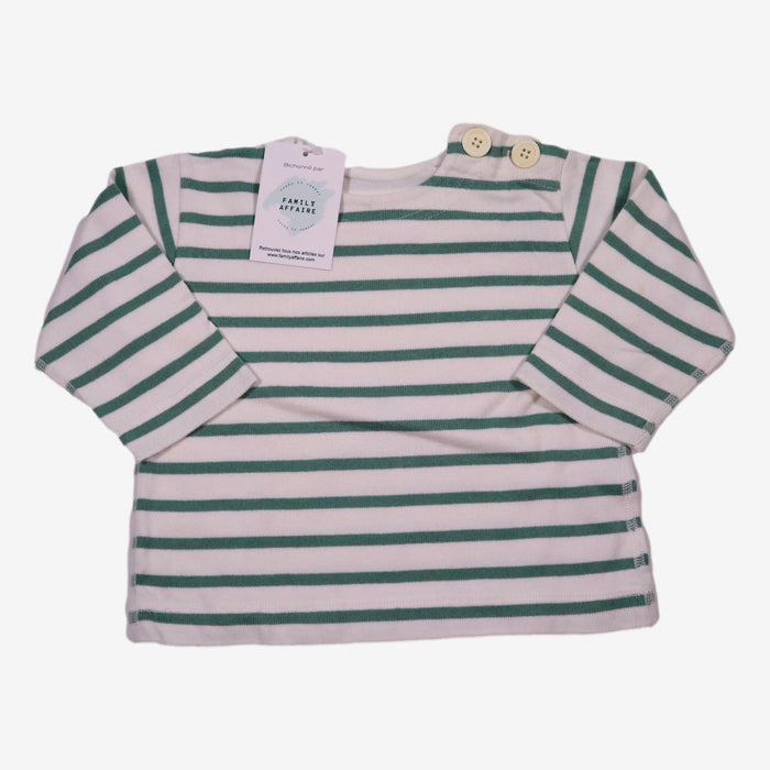 PETIT BATEAU 12 mois t-shirt marinière vert claire et blanc