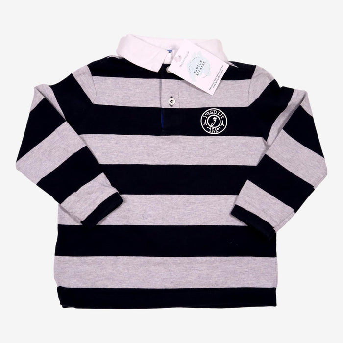 JACADI 3 ans t-shirt polo a rayure bleu et gris