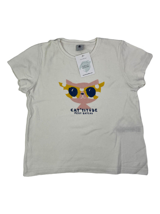 PETIT BATEAU 10 ans tee shirt blanc chat cat'titude