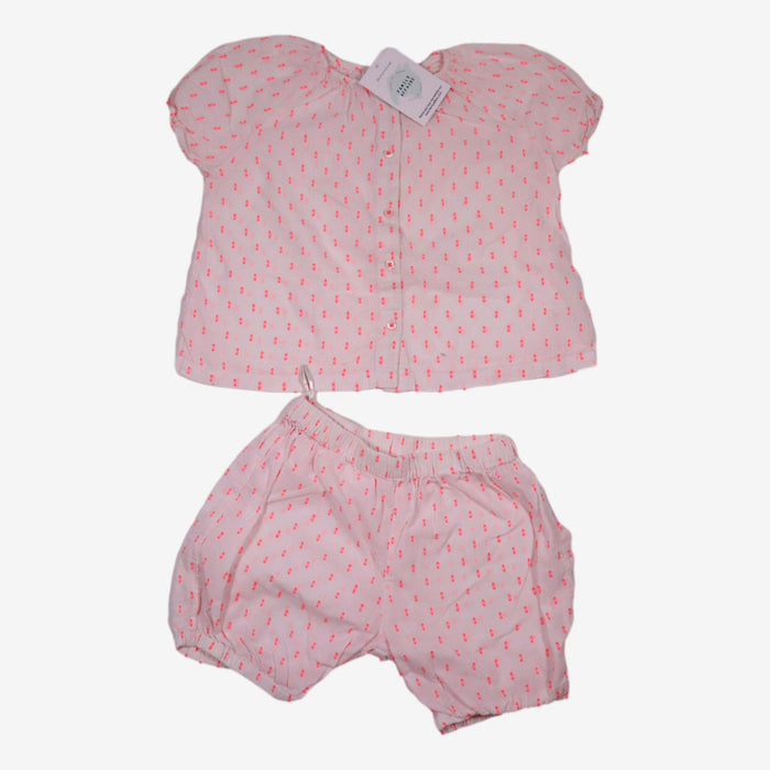 BOUT'CHOU 3 ans ensemble blouse et short petis pois rose