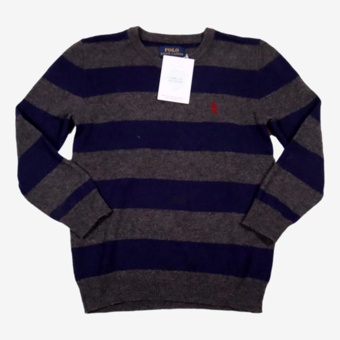 RALPH LAUREN 5 ans pull rayure gris bleu laine