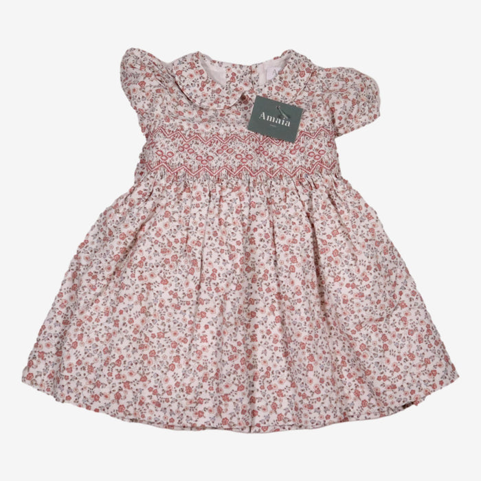 AMAIA outlet 6 mois robe smock fleurs rose