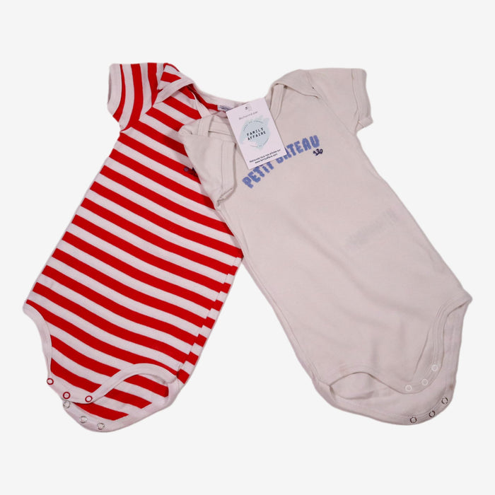 PETIT BATEAU 18 mois lot deux body rouge blanc