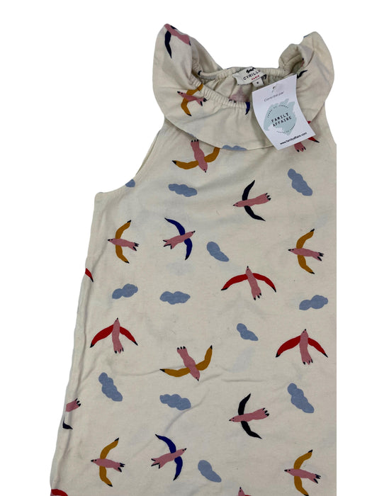 CYRILLUS 8 ans robe crème avec des oiseaux