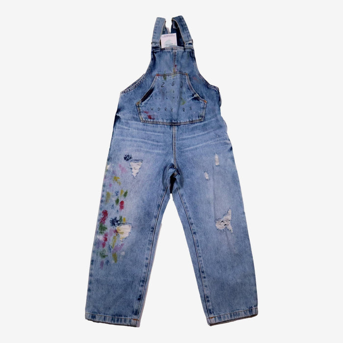 ZARA 7 ans salopette jean bleu tache peinture