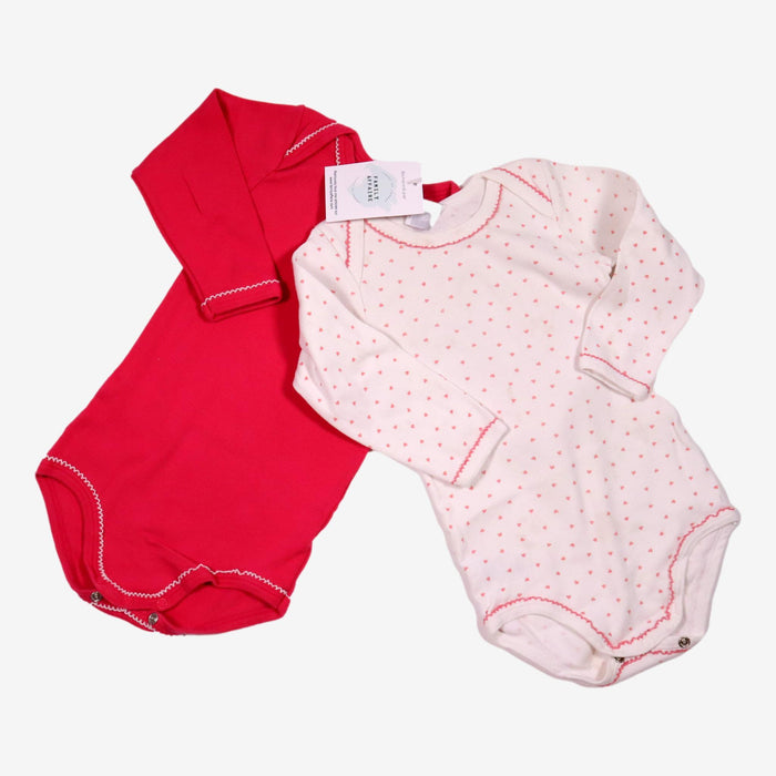 PETIT BATEAU 18 mois lot 2 body rose et blanc a point rose